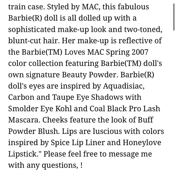 MAC Cosmetics Barbie Doll Gold Label BNIB brand new in box! Mattel - Picture 8 of 8